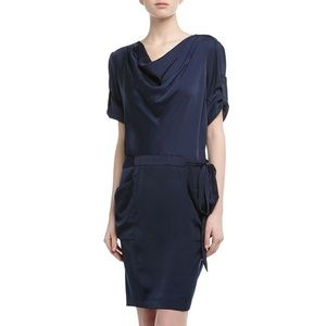 NWT BCBG dark navy blue Alex satin sheath dress